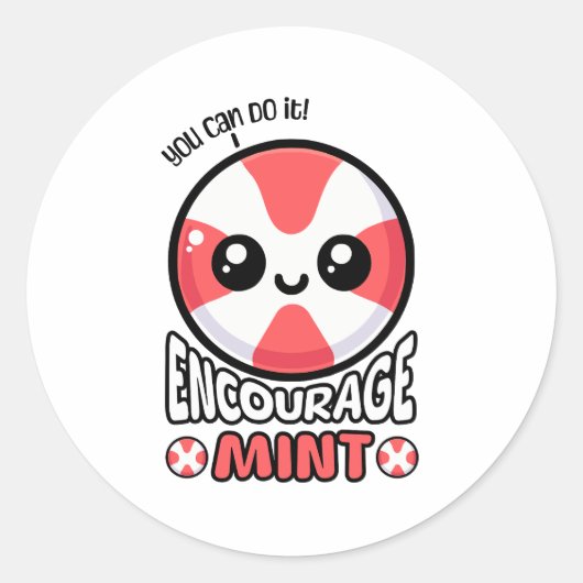Moedig Mint aan! Schattige Snoep Mint Pun Cartoon Ronde Sticker (Voorkant)