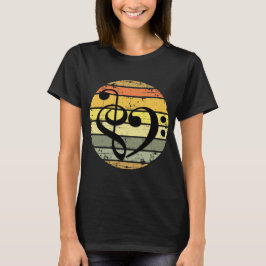 Moedig Muzikaal Hart Over Retro Zonsondergang Kleu T-shirt