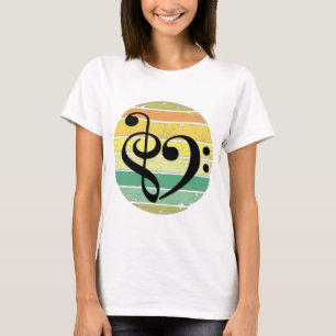 Moedig Muzikaal Hart Over Retro Zonsondergang Kleu T-shirt