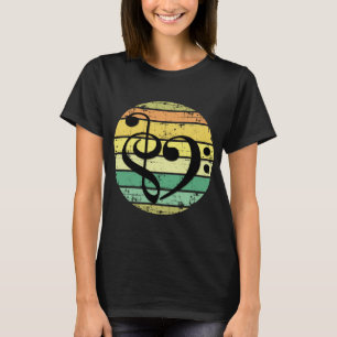 Moedig Muzikaal Hart Over Retro Zonsondergang Kleu T-shirt
