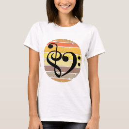 Moedig Muzikaal Hart Over Retro Zonsondergang Kleu T-shirt