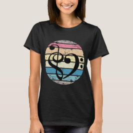 Moedig Muzikaal Hart Over Retro Zonsondergang Kleu T-shirt