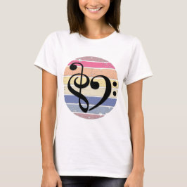 Moedig Muzikaal Hart Over Retro Zonsondergang Kleu T-shirt
