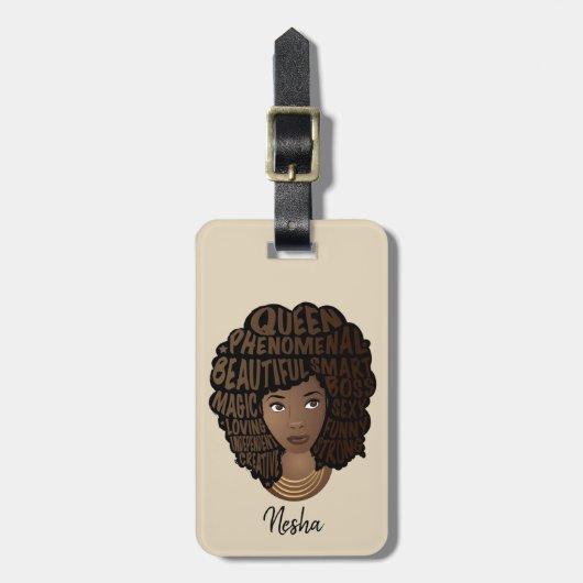 Moedig zwarte vrouwen aan, geniet van de reis, bei bagagelabel (Voorkant verticaal)