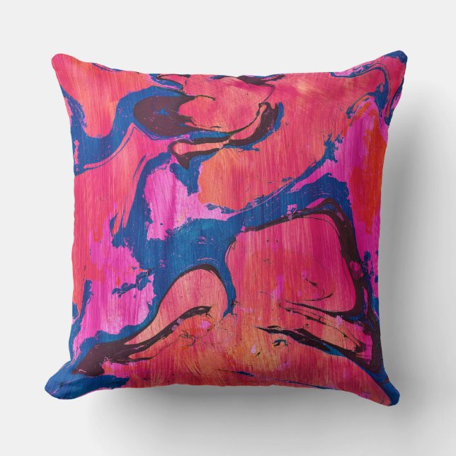 Moedige 1 Rood Blauw Ebru Abstracte Accent Kussen (Voorkant)