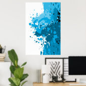 Moedige Abstracte Spat Blauw & Wit Poster (Thuiskantoor)
