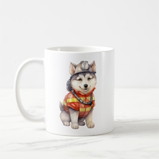 Moedige brandweerman Siberische Husky hond eren Koffiemok (Links)