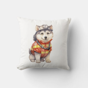 Moedige brandweerman Siberische Husky hond eren Kussen