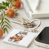 Moedige brandweerman Siberische Husky hond eren Sleutelhanger (Voorkant Rechts)