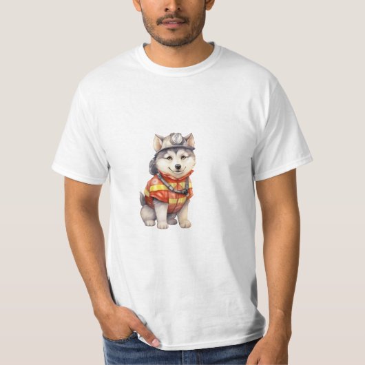 Moedige brandweerman Siberische Husky hond eren T-shirt (Voorkant)