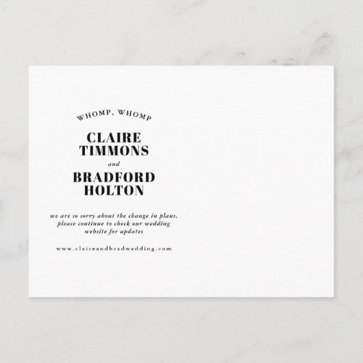 Moedige en brutale typografische uitgestelde bruil aankondigingskaart (Achterkant)