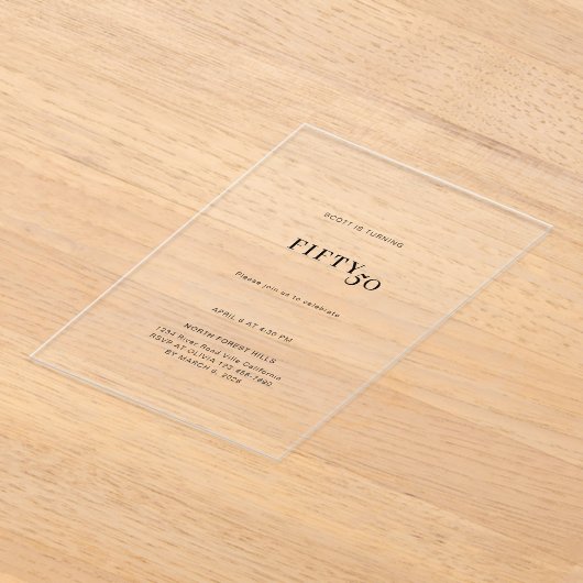 Moedige en eenvoudige 50e verjaardag acryl uitnodigingen (Laagn)