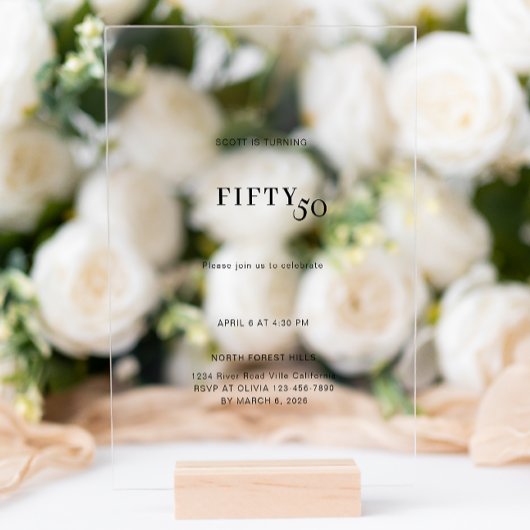 Moedige en eenvoudige 50e verjaardag acryl uitnodigingen