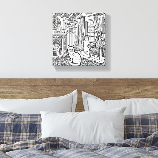 Moedige en gemakkelijke kat #18 canvas afdruk (Insitu (Slaapkamer))