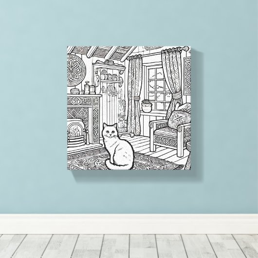 Moedige en gemakkelijke kat #18 canvas afdruk (Insitu (Houten vloer))