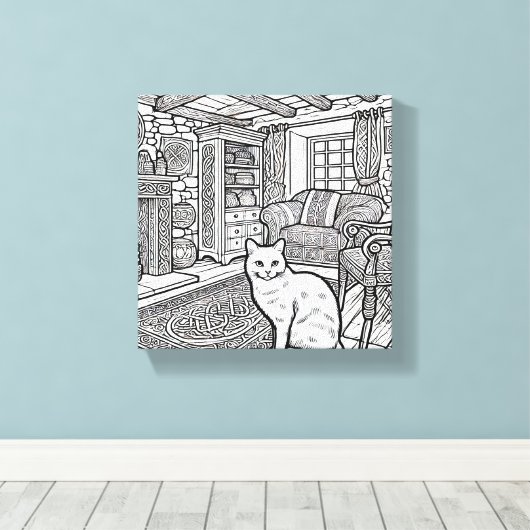 Moedige en gemakkelijke kat #3 canvas afdruk (Insitu (Houten vloer))