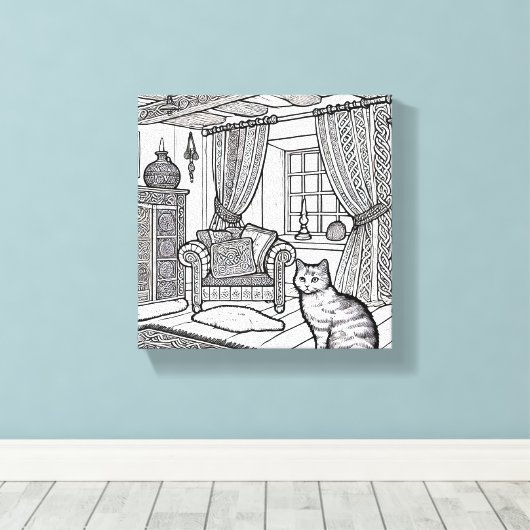 Moedige en gemakkelijke kat #5 canvas afdruk (Insitu (Houten vloer))