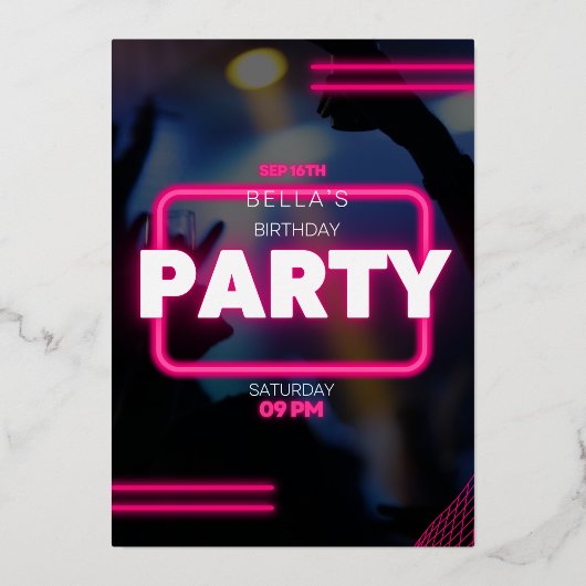 Moedige en heldere verjaardag uitnodiging | Plezie (Voorkant)