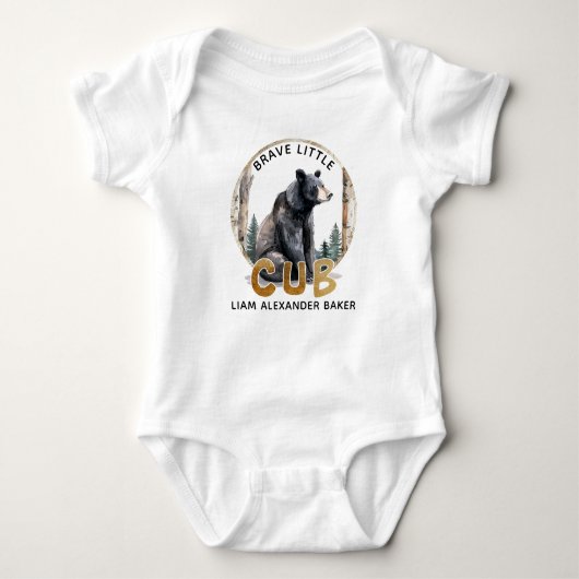 Moedige Kleine Beer Houten Baby Bodysuit (Voorkant)