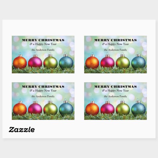 Moedige kleurrijke feestelijke kerstballen rechthoekige sticker (Vel)
