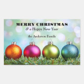 Moedige kleurrijke feestelijke kerstballen rechthoekige sticker (Voorkant)