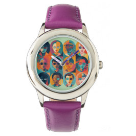 Moedige, kleurrijke gezichten die individualiteit  horloge