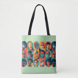 Moedige, kleurrijke gezichten die individualiteit  tote bag