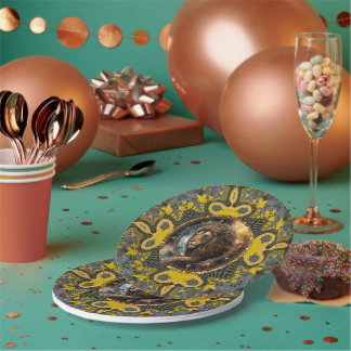 Moedige Leo Zodiac Goud Geel Fractal Mandala Papieren Bordje