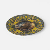 Moedige Leo Zodiac Goud Geel Fractal Mandala Papieren Bordje (Gekanteld)