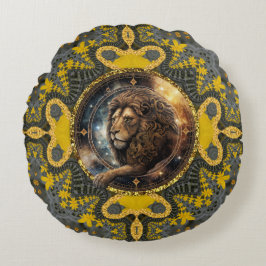 Moedige Leo Zodiac Goud Geel Fractal Mandala Rond Kussen