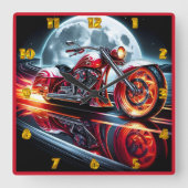 Moedige motorfiets racen onder een volle maan vierkante klok (Voorkant)