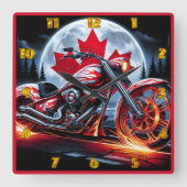 Moedige motorrijden onder een Canadese nachtrust Vierkante Klok (Voorkant)