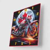 Moedige motorrijden onder een Canadese nachtrust Vierkante Klok (Hoek)