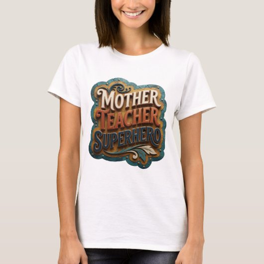 Moedige Oranje MOEDER LERAAR SUPERHELD T-shirt (Voorkant)