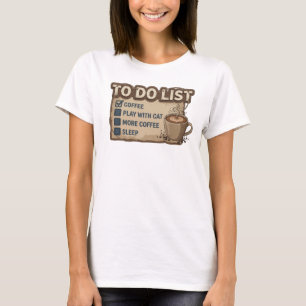 Moedige Roze COFFIE SPELEN MET KAT Statement Desig T-shirt