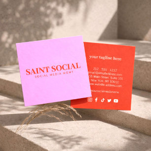 Moedige Social Media Manager Roze/Rood Vierkante Visitekaartje