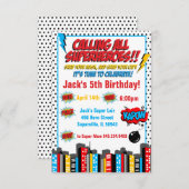 Moedige Superheld Verjaardagsuitnodiging Kaart (Voorkant / Achterkant)