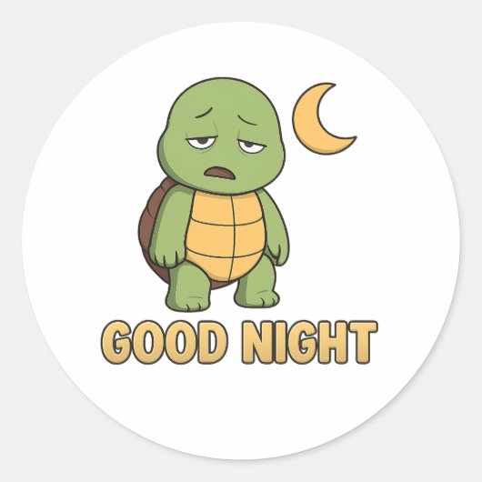 Moeë schildpad die Goedenacht zegt Ronde Sticker (Voorkant)