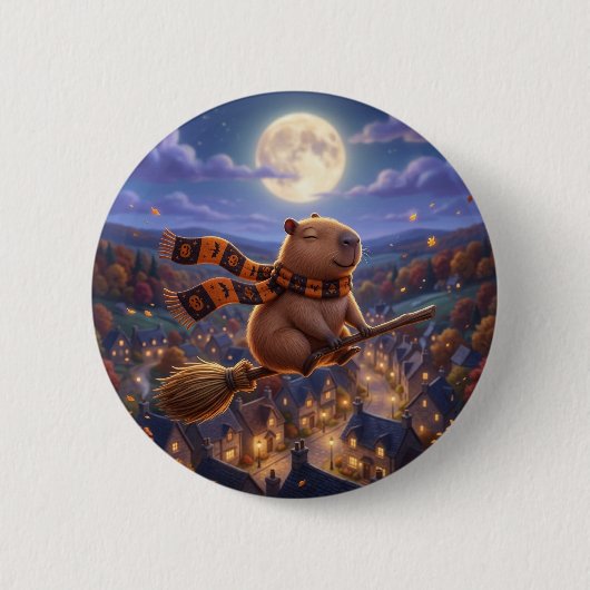 Moeheksenvliegerbezem Capybara Knopspeld Ronde Button 5,7 Cm (Voorkant)