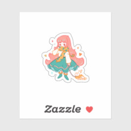 Moei Chibi Pastel Anime Meisje met Kat Vinyl Sticker
