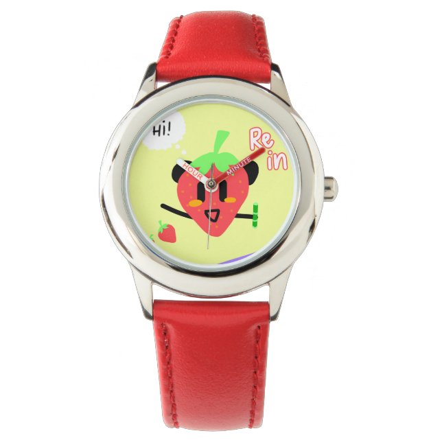 Moeie Aardbei Panda Horloge (Voorkant)