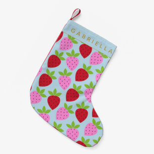 Moeie aardbeien in roze rood blauw gepersonaliseer kleine kerstsok