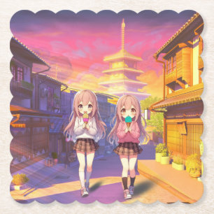 Moeie Anime Ijs meisjes Kartonnen Onderzetters