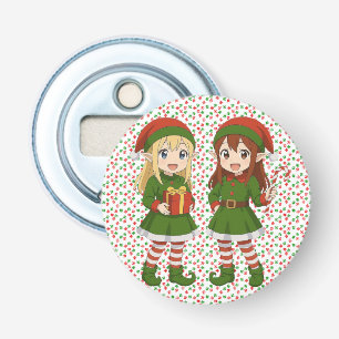 Moeie anime-kerstelfen button flesopener