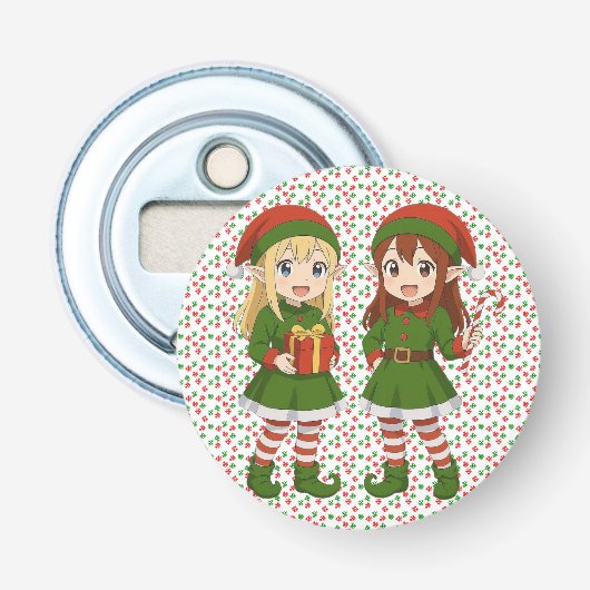 Moeie anime-kerstelfen button flesopener (Voorkant)