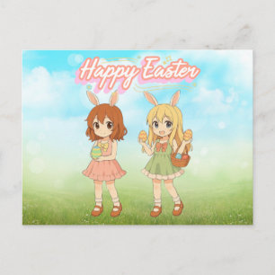 Moeie anime Paashaas meisjes Briefkaart