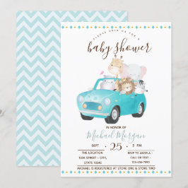 Moeie Baby Dieren Auto,Zigzag Baby Shower Kaart