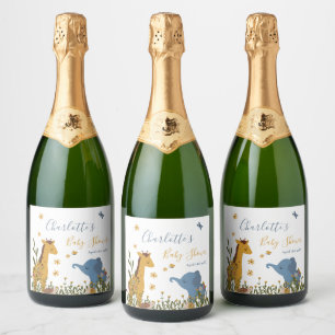 Moeie Baby Dieren Bloemige Baby Shower Sparkling Wijnetiket