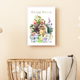 Moeie Baby Dieren En Gelukkig Huis | Kleurrijke Te Poster