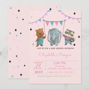 Moeie Baby Dieren, Sterren Baby Shower Kaart